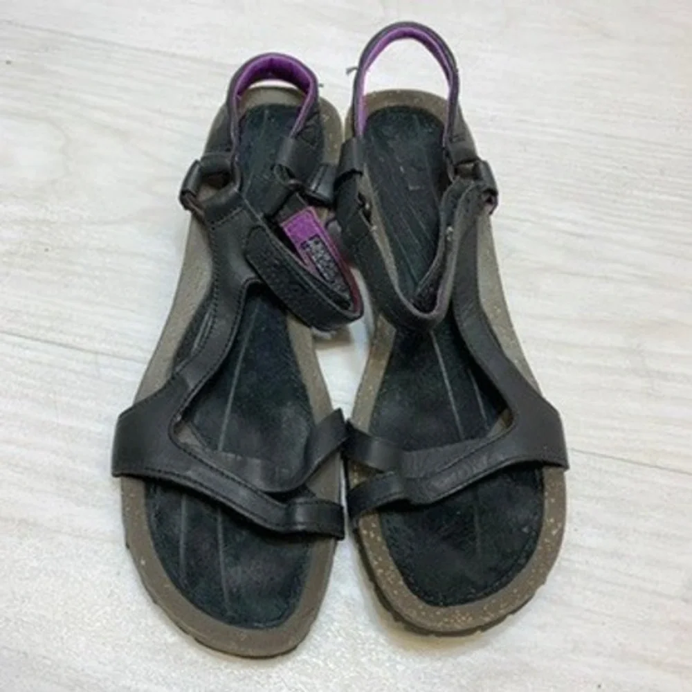 Teva Womens 11 Kayenta Wedge Sandals‎ Strappy Leather Black Purple 1002370